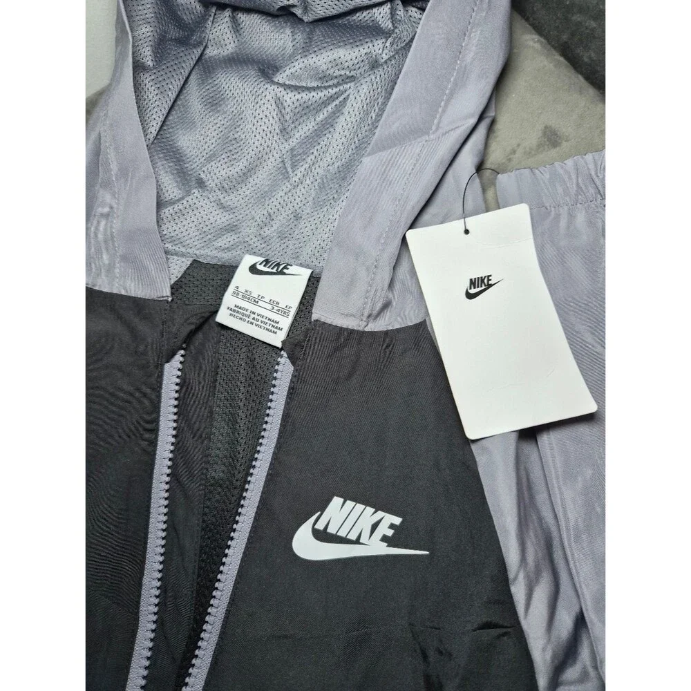 Kids Nike Black and Light Gray Hooded Windbreaker Jacket